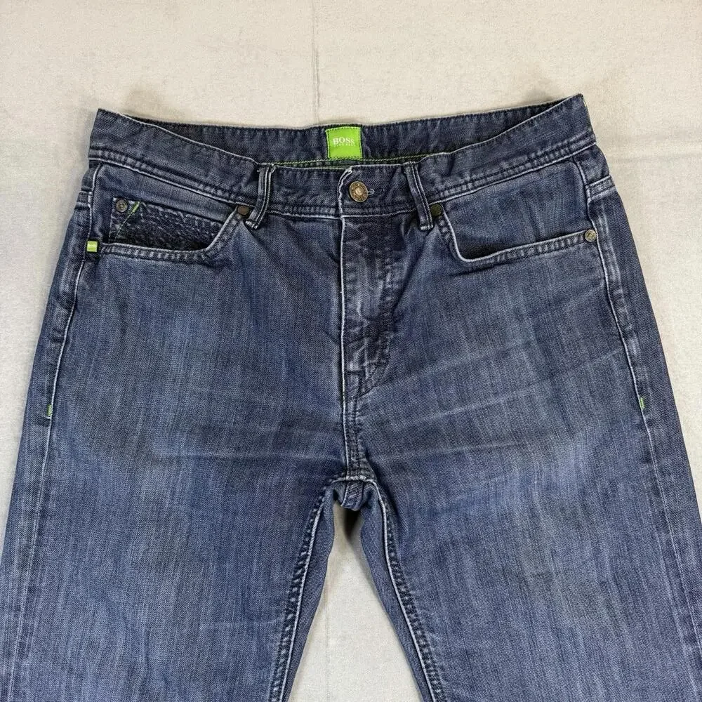 Hugo Boss Jeans Mens 32x32 Blue Deam30 Regular Straight Fit Stretch Denim